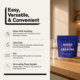 NAKED Lean Creatine HCl stick packs on a gym table