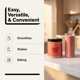 NAKED Naked Reds Poudre Superfood 340g sur une table avec d'autres compléments