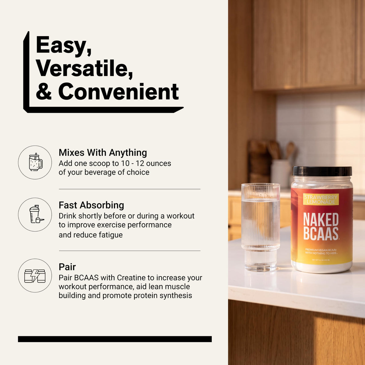 NAKED Poudre BCAA à la Fraise Citronade 501g avec autres compléments