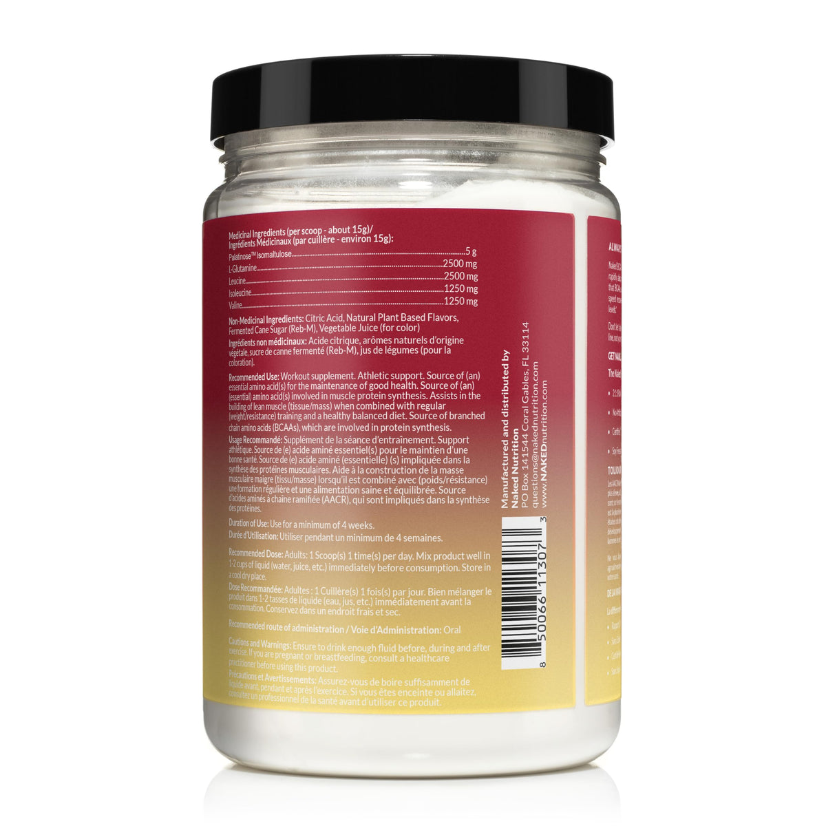 NAKED Poudre BCAA à la Fraise Citronade 501g vue de côté