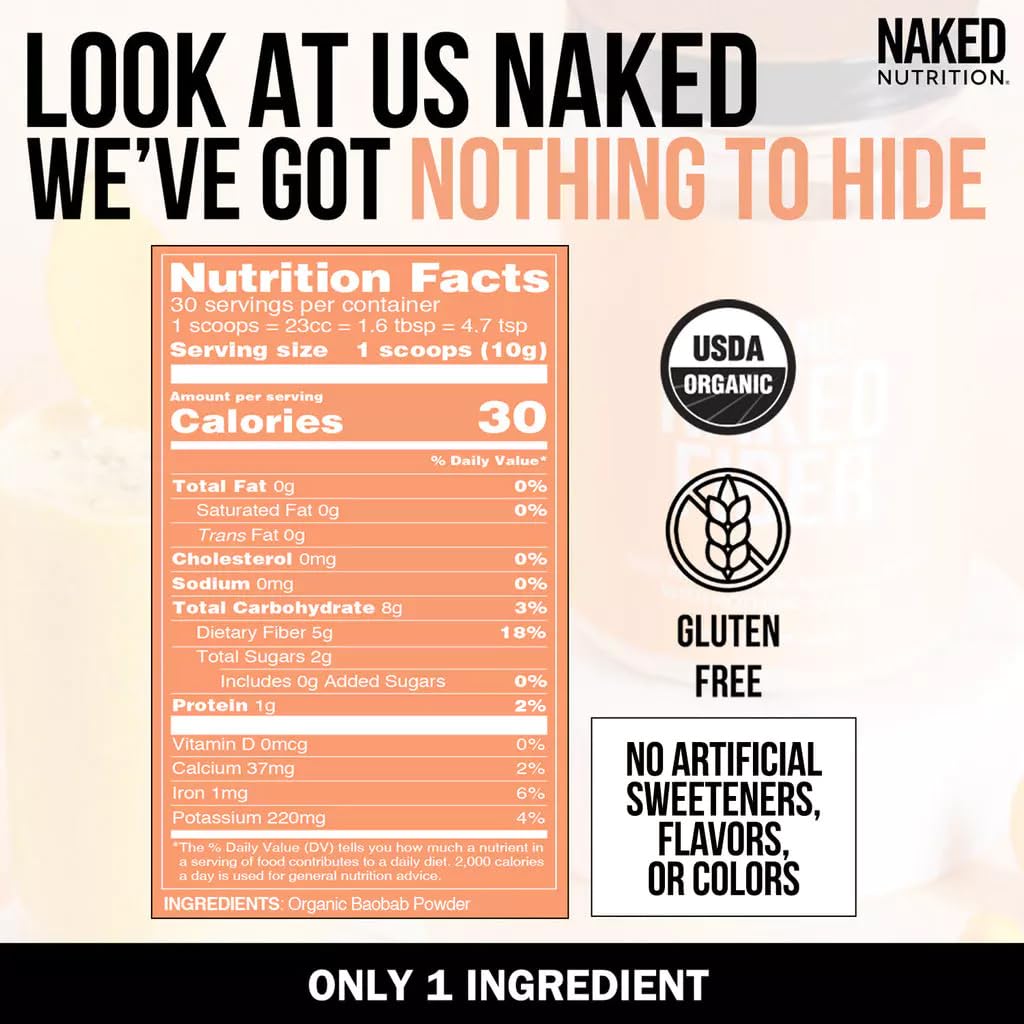 NAKED Poudre de Baobab Bio 381g avec un verre d'eau