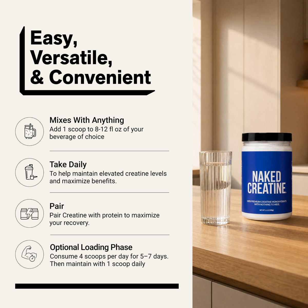 NAKED Poudre de Créatine Monohydrate Micronisée 500g vue de haut