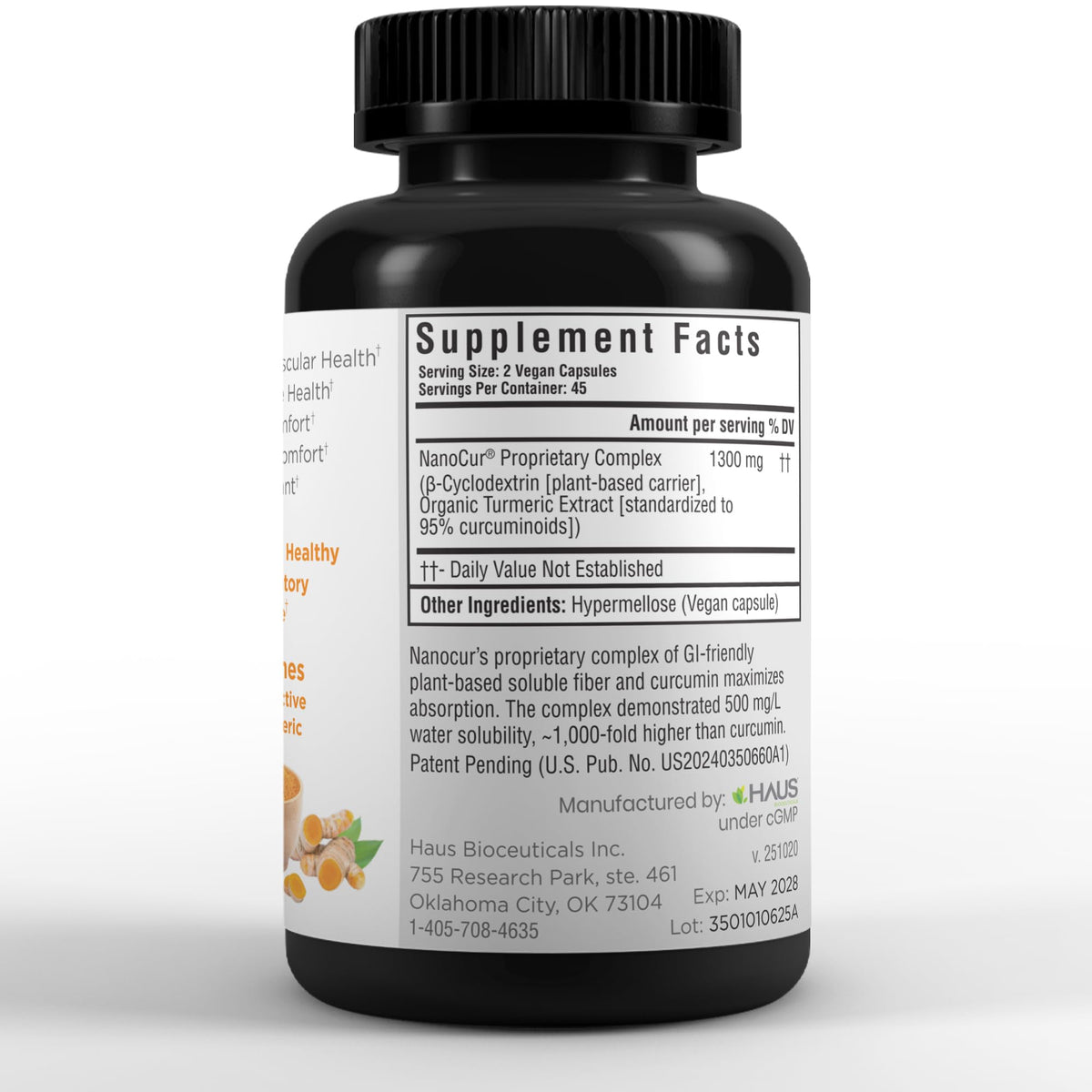 Nanocur Nanocurcumin sur une table avec des ingrédients naturels