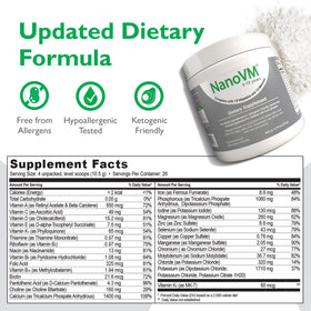 NanoVM Multivitamines en Poudre 275g étiquette et composition