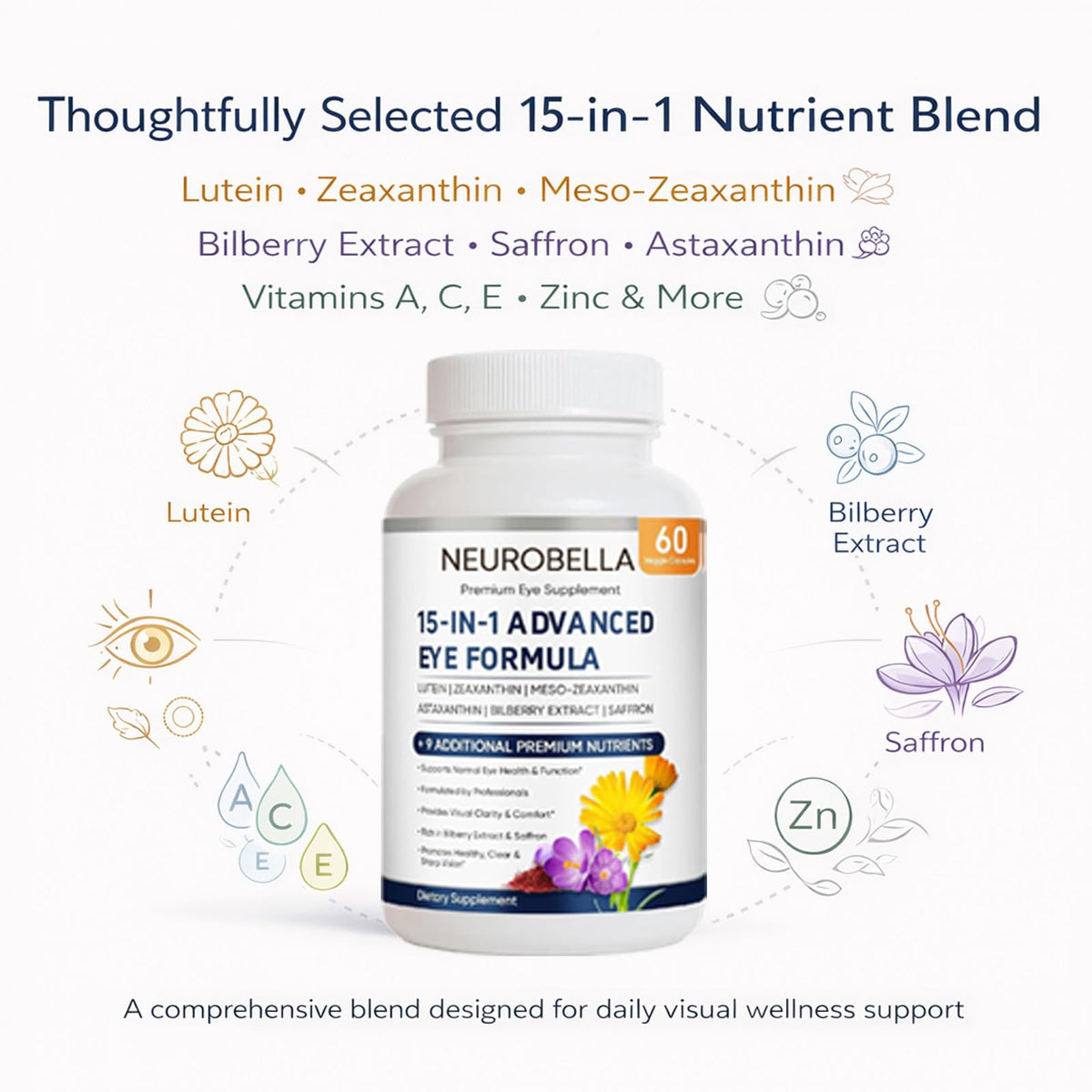 NAPEXIX Neurobella Eye Formula sur une table avec des lunettes