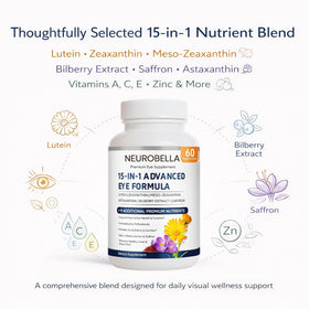 NAPEXIX Neurobella Eye Formula sur une table avec des lunettes