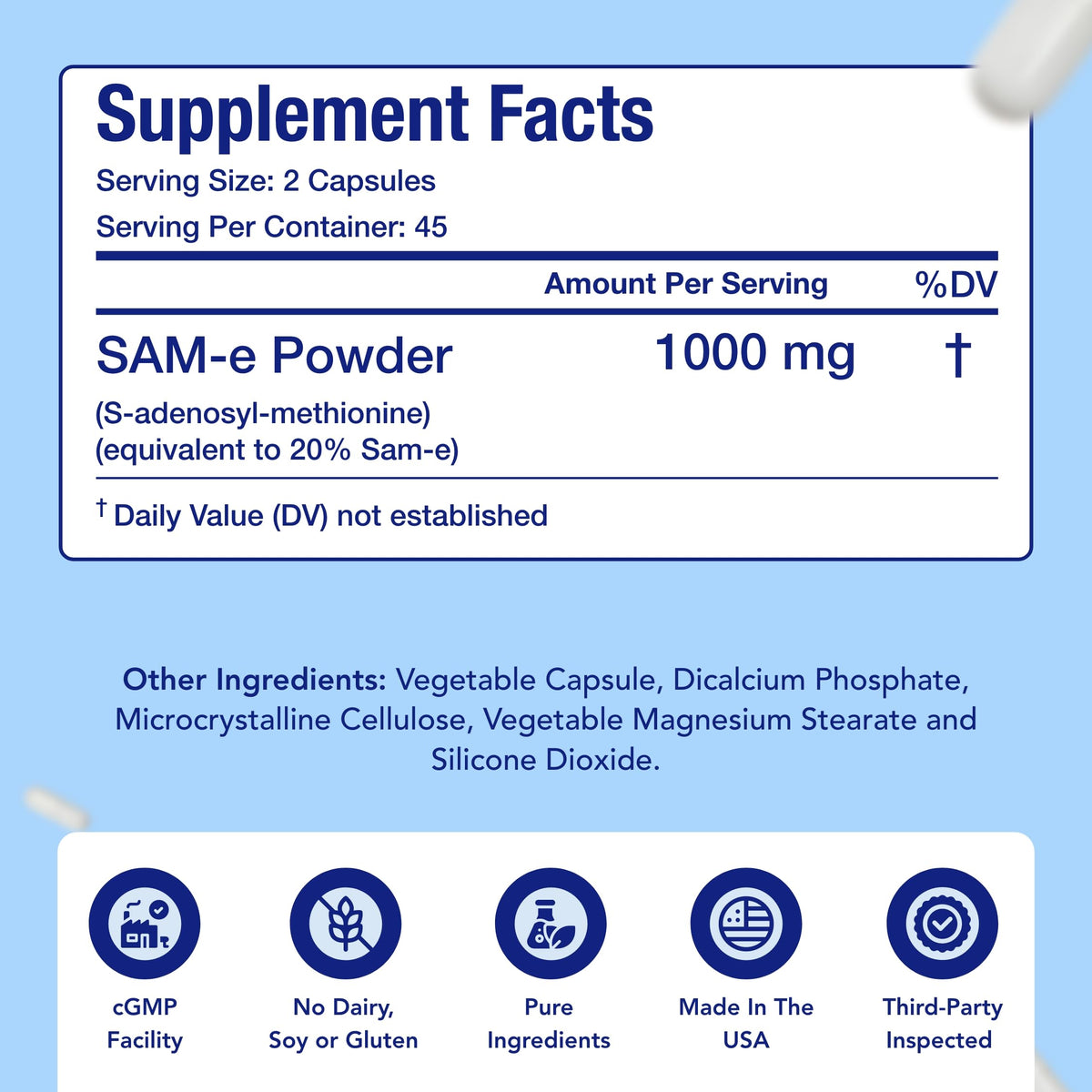 NasaBeahava SAM-e 1000mg avec un verre d'eau