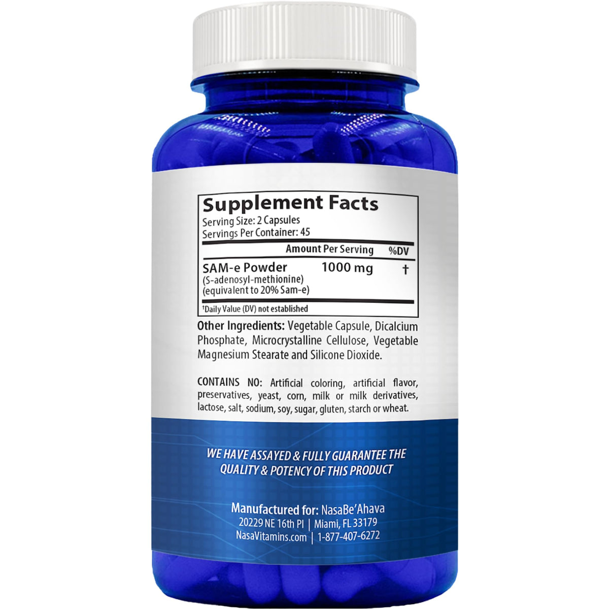NasaBeahava SAM-e 1000mg complément alimentaire sur fond neutre