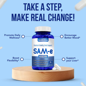 NasaBeahava SAM-e 1000mg sur une table avec d'autres suppléments