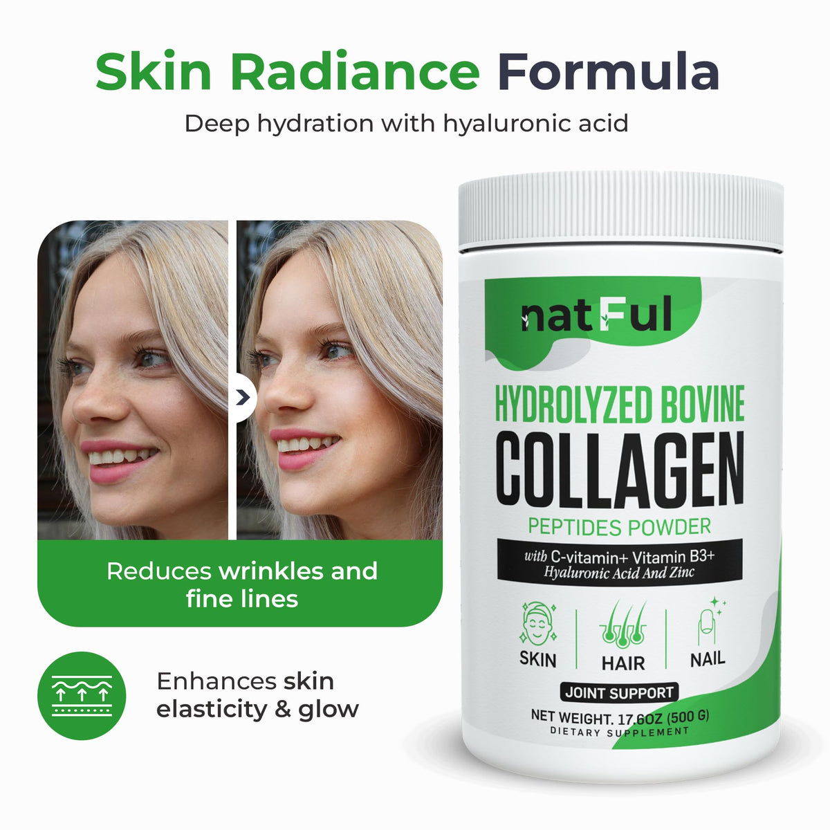 NATFUL Poudre de Collagène Hydrolysé 590g en poudre