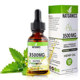 Natganics Huile de Chanvre 3500 mg devant une texture d'huile