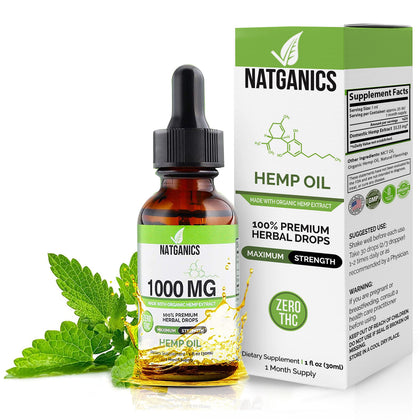 Natganics Huile de Chanvre Biologique 1000mg saveur menthe vue de face