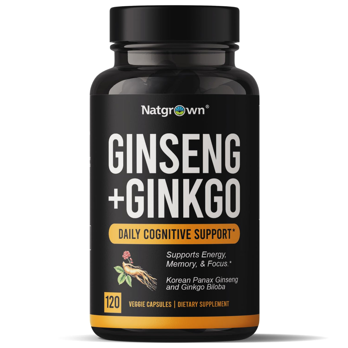 Natgrown Ginseng & Ginkgo Biloba 120 capsules devant de l'emballage