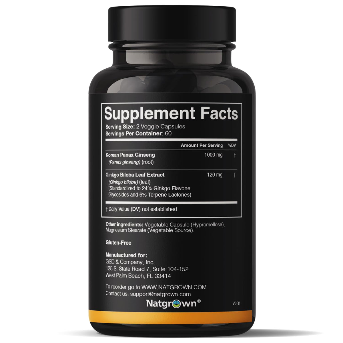 Natgrown Ginseng & Ginkgo Biloba capsules dans une main