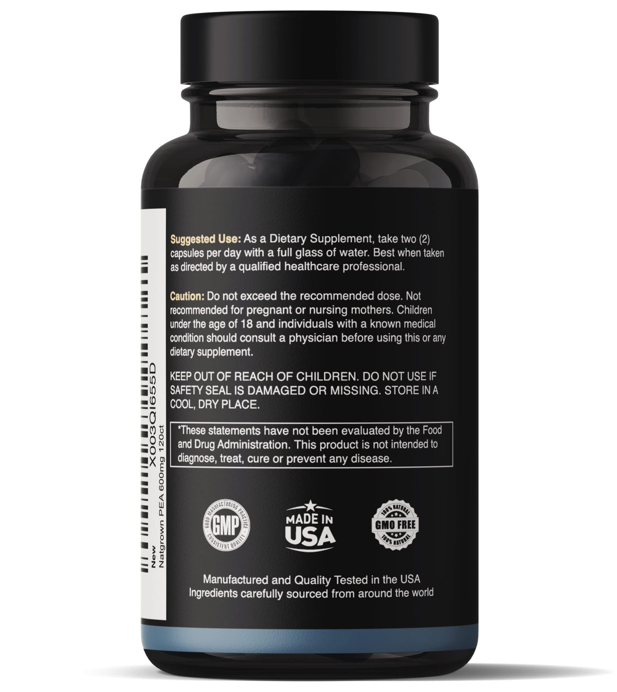 Natgrown Palmitoylethanolamide 600 mg, capsules sur une surface blanche