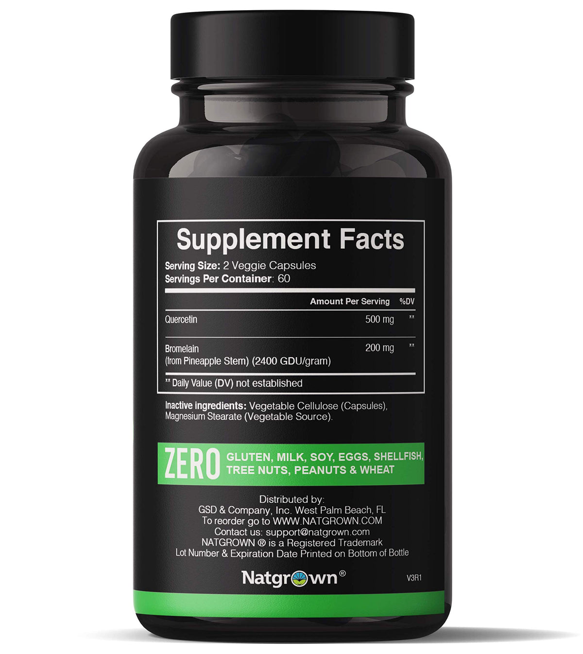 Natgrown Quercetine avec Bromélaïne 120 capsules arrière