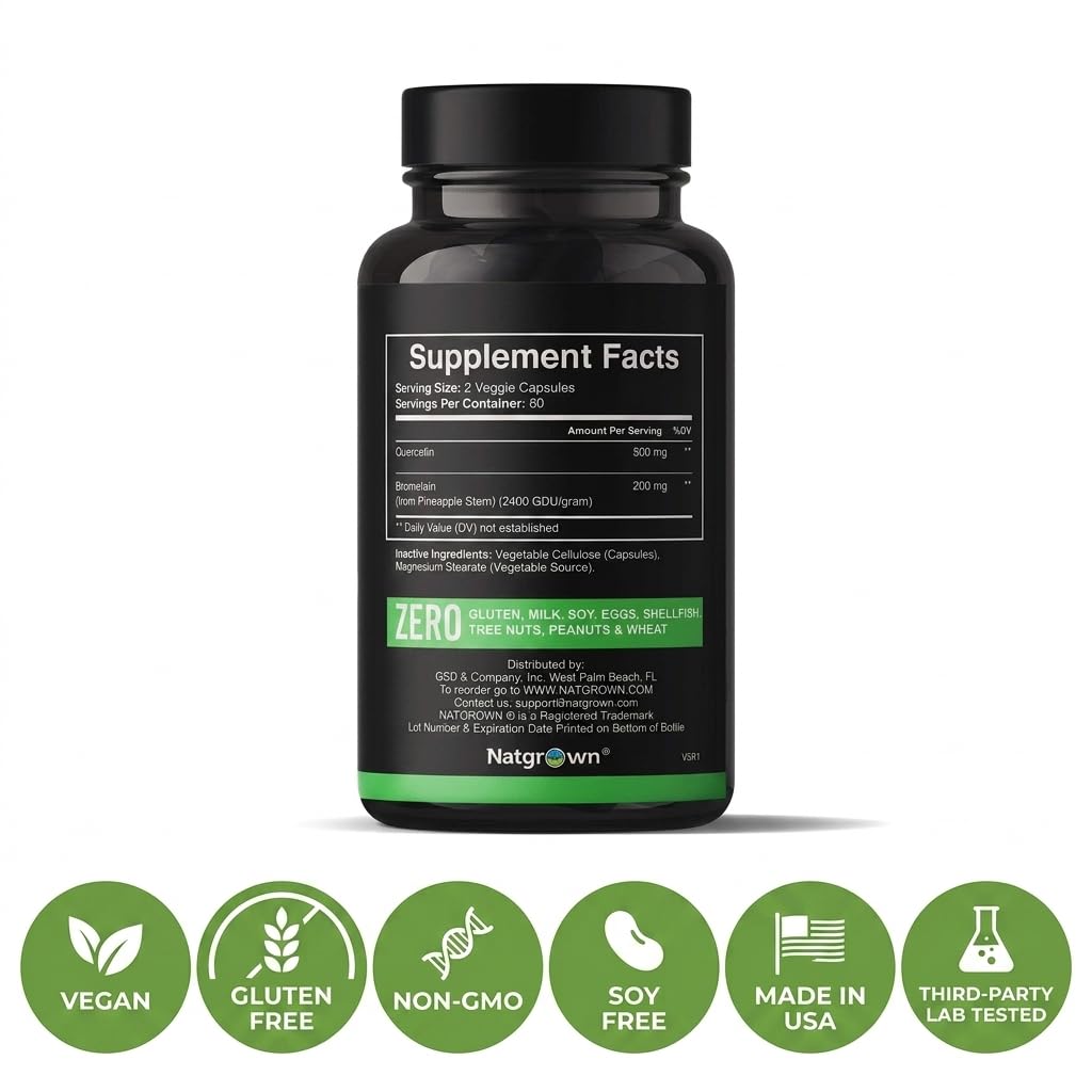 Natgrown Quercetine avec Bromélaïne 120 capsules avec ingrédients