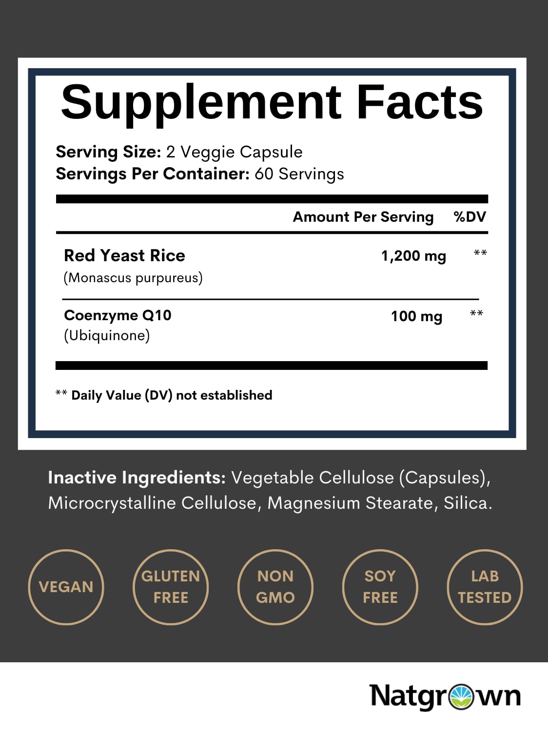Natgrown Riz Rouge avec CoQ10 1200 mg - vue arrière de l'emballage