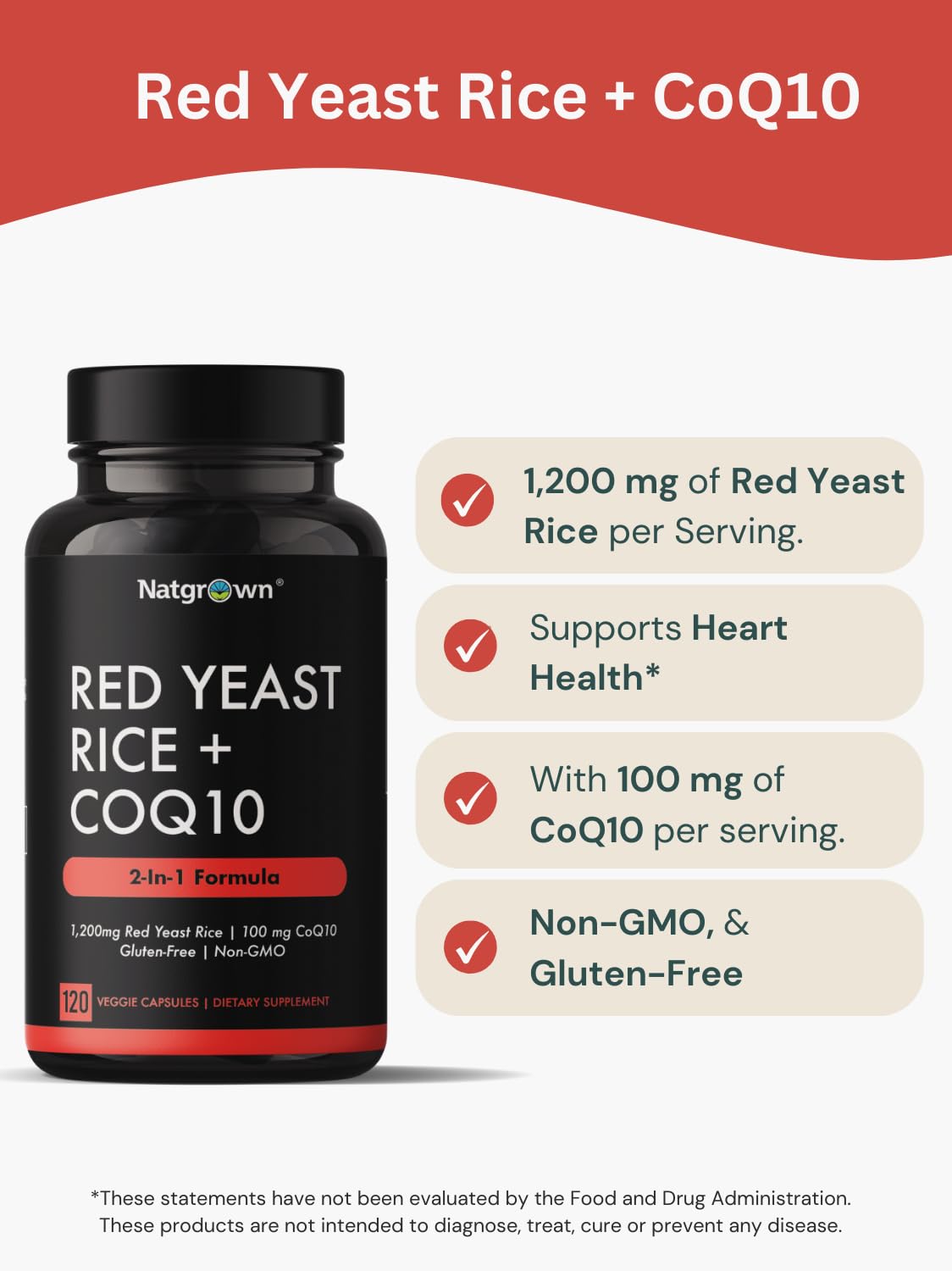 Natgrown Riz Rouge avec CoQ10 - flacon ouvert avec capsules