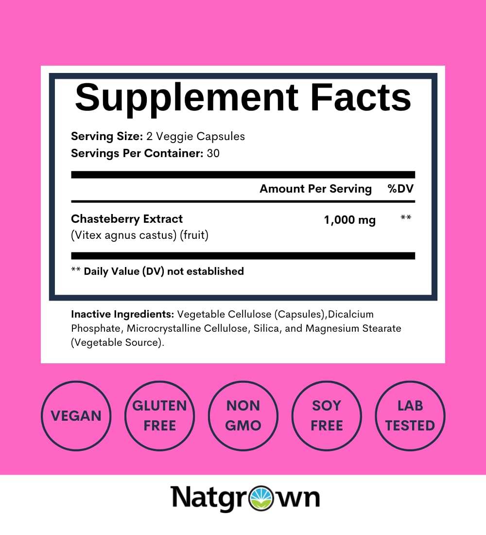 Natgrown Vitex Chasteberry capsules ouvertes montrant le contenu
