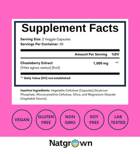 Natgrown Vitex Chasteberry capsules ouvertes montrant le contenu