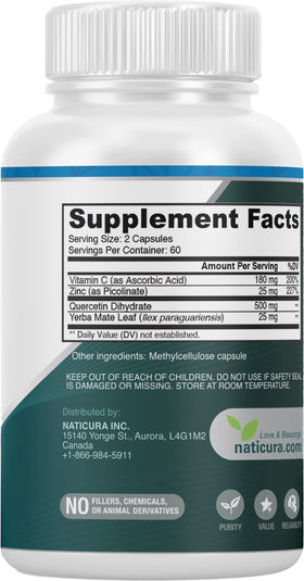 Naticura Zinc Quercétine 120 capsules - vue de dos
