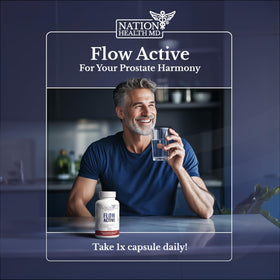 NATION HEALTH MD Flow Active sur une table avec des ingrédients naturels