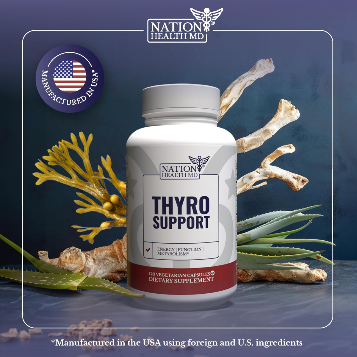 NATION HEALTH MD Thyro Support en gros plan sur l'étiquette