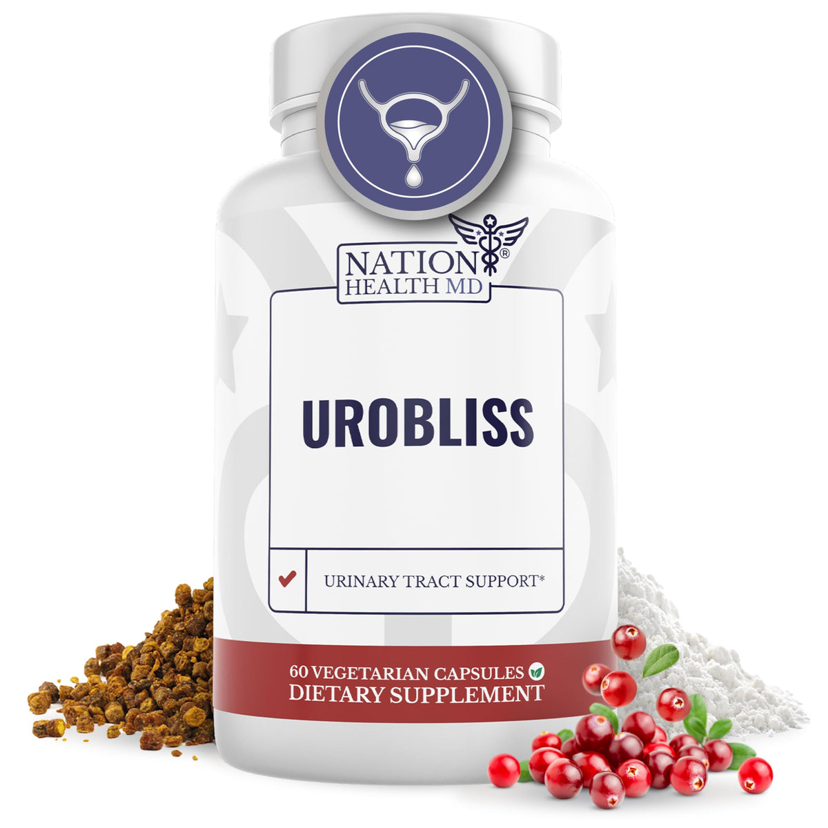 NATION HEALTH MD UroBliss 60 capsules vue avant avec étiquette