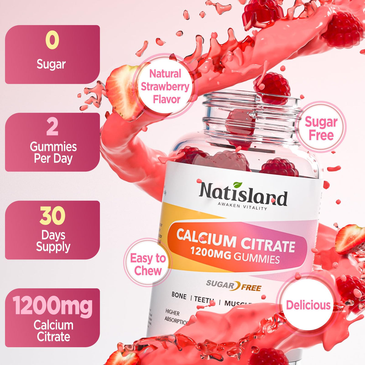 NATISLAND Calcium 1200 mg Gummies, présentation sur une table