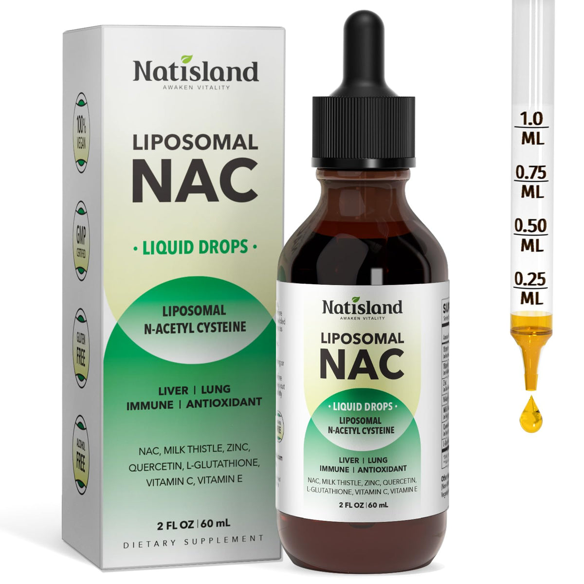 NATISLAND Gouttes de NAC Liposomales 600 mg flacon avant