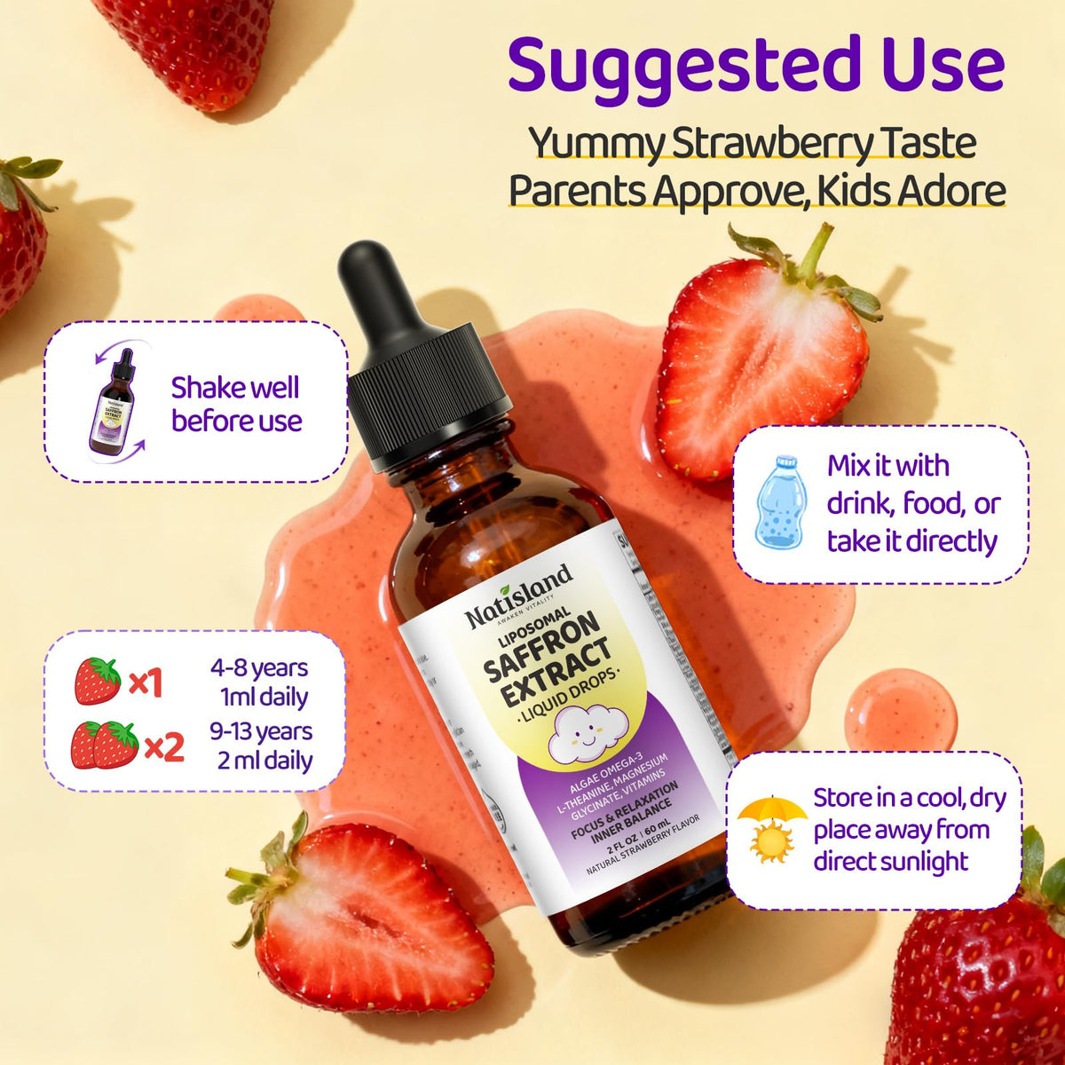 NATISLAND Gouttes de Safran Liposomal pour Enfants en milieu scolaire