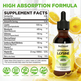 NATISLAND Gouttes L-Lysine Monolaurine 1000mg étiquette détaillée