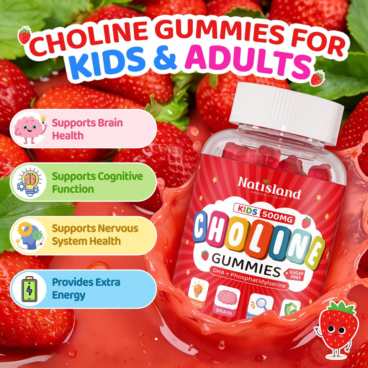 NATISLAND Gummies de Choline 500mg à l'intérieur de la bouteille
