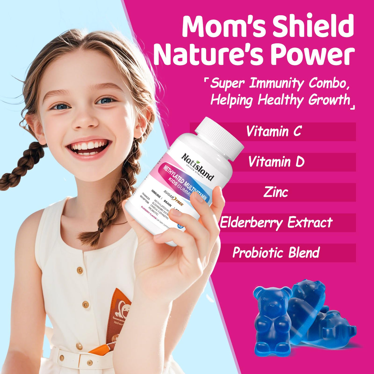 NATISLAND Multivitamines Methylées pour Enfants - gummies à la myrtille