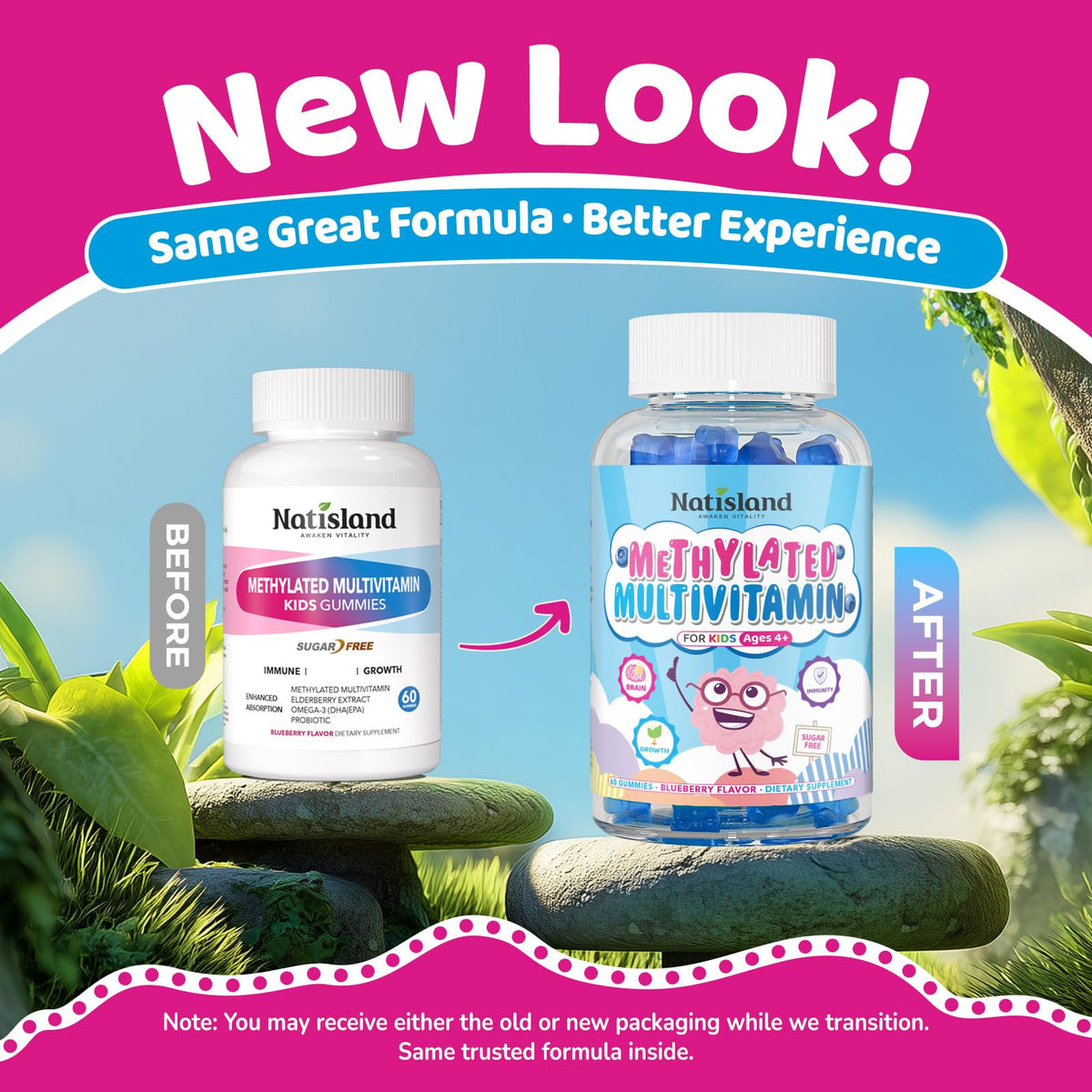 NATISLAND Multivitamines Methylées pour Enfants, gummies de couleur myrtille