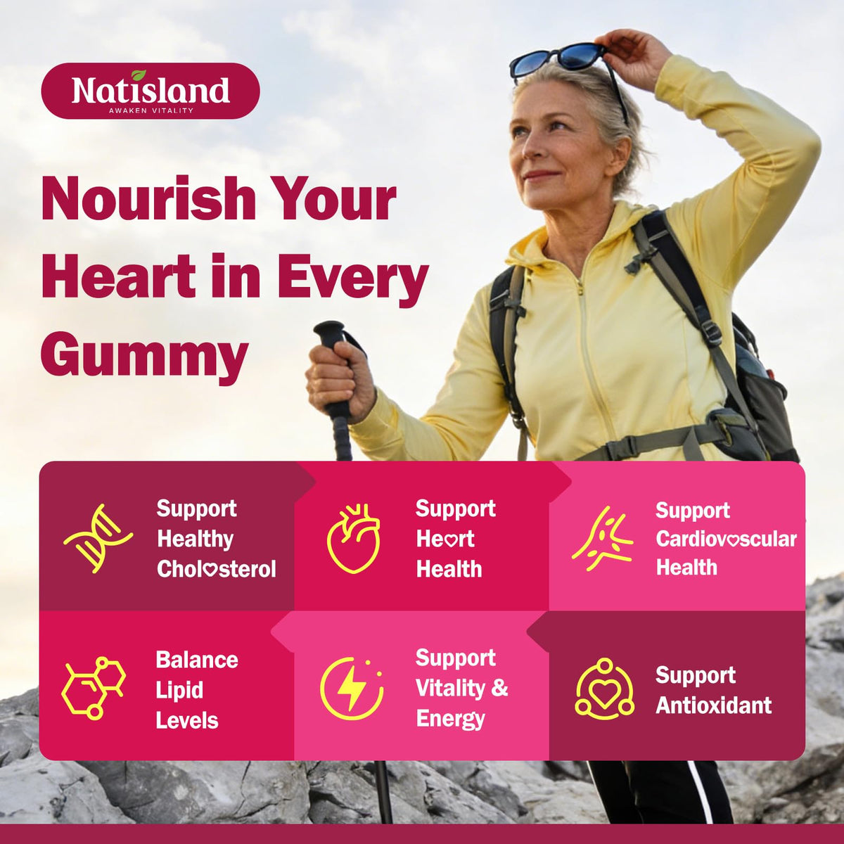 NATISLAND Riz Rouge avec CoQ10 gummies ouvrant la boîte