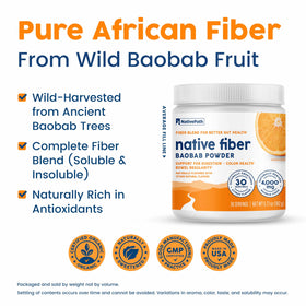 NativePath Baobab Prébiotique poudre dans un verre d'eau