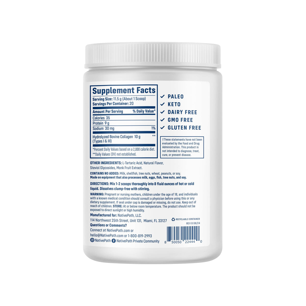 NativePath Collagène Peptides Baies Sauvages ingrédients principaux