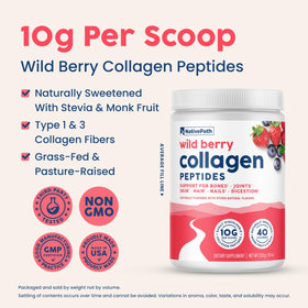 NativePath Collagène Peptides Baies Sauvages poudre dans un verre d'eau