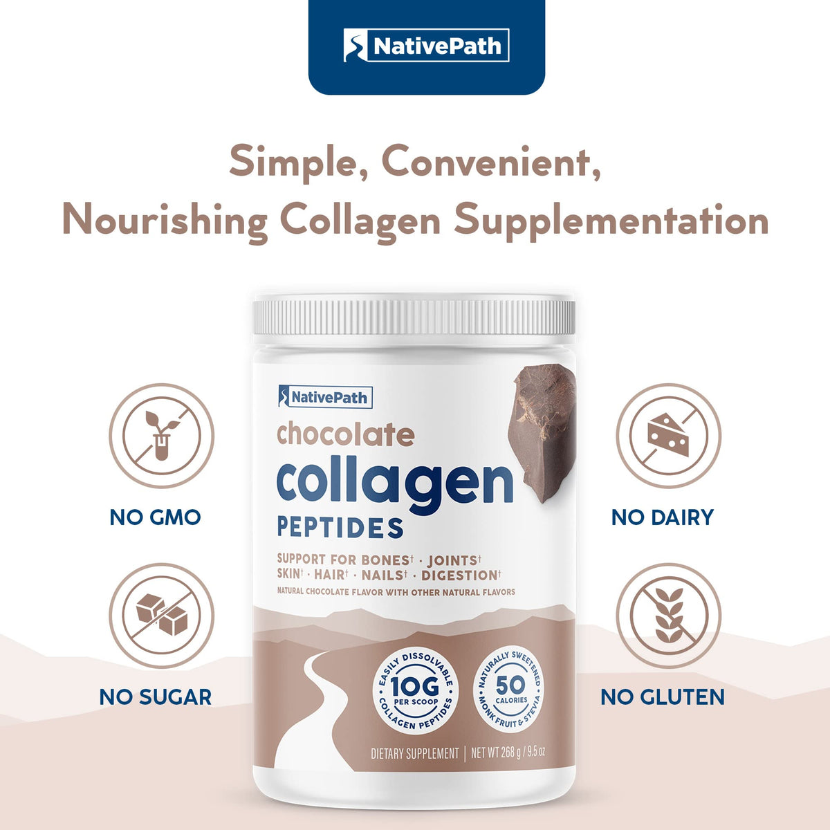 NativePath Collagène Peptides Chocolat 268g dans une cuisine