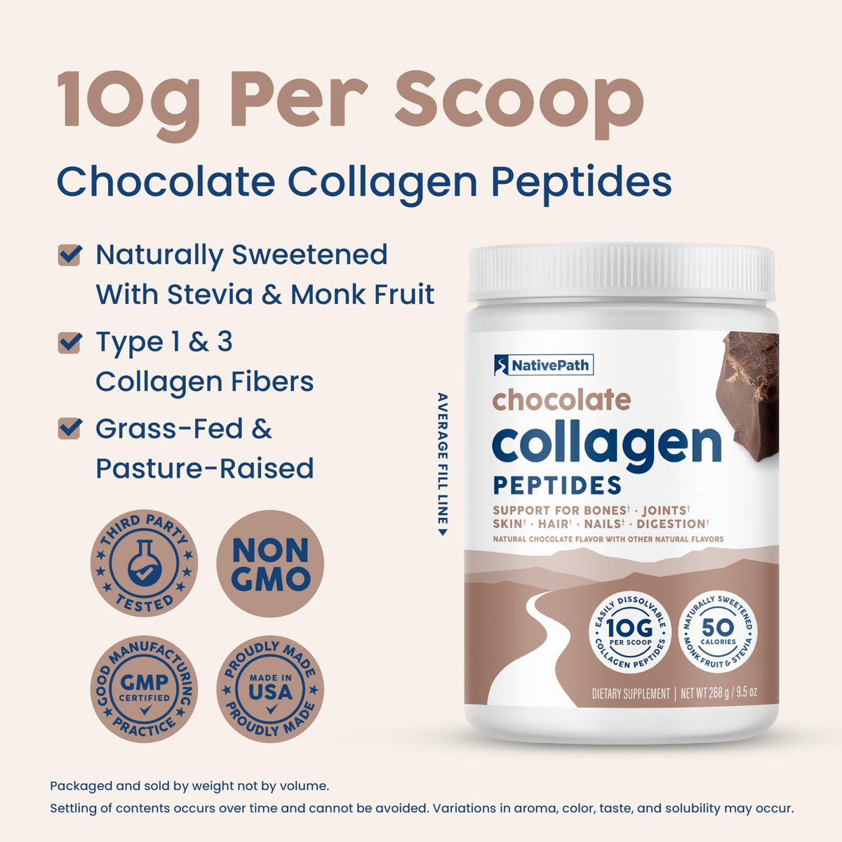 NativePath Collagène Peptides Chocolat 268g en poudre vue rapprochée