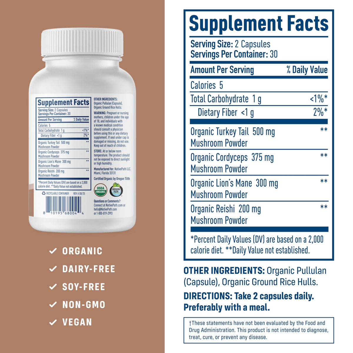 NativePath Complex de Champignons Bio - capsules en gros plan