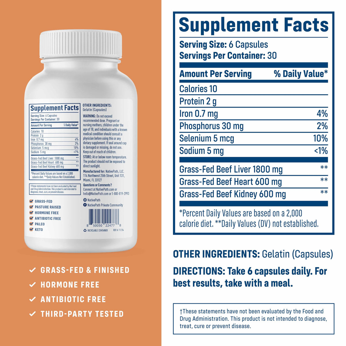 NativePath Complex Organ de Boeuf 180 capsules avec d'autres compléments