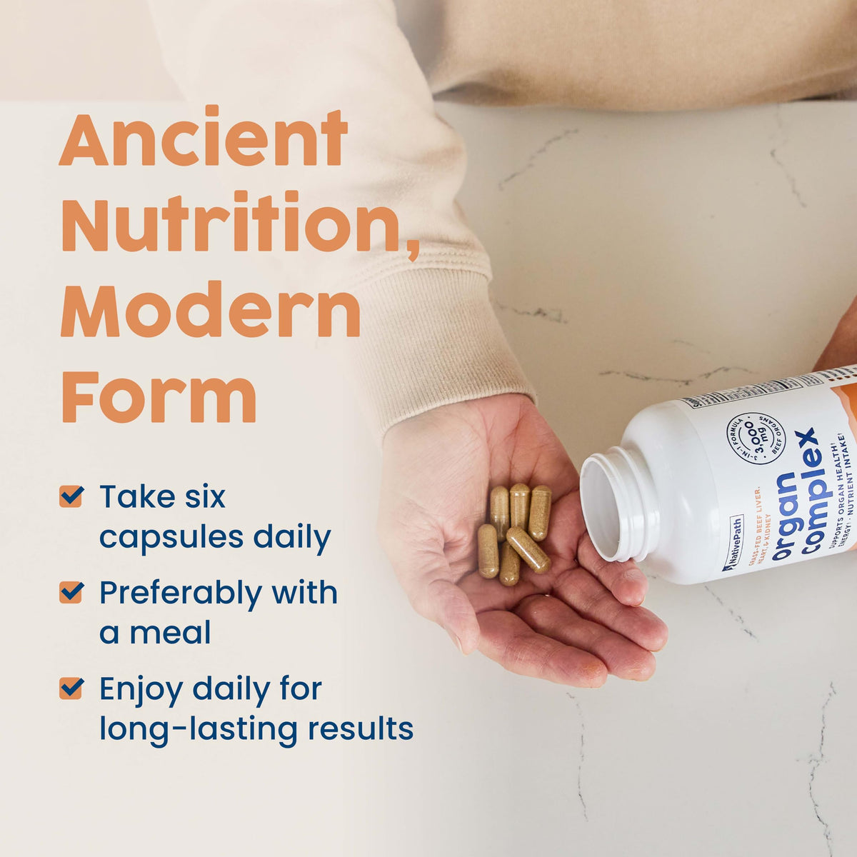 NativePath Complex Organ de Boeuf 180 capsules sur une table en bois