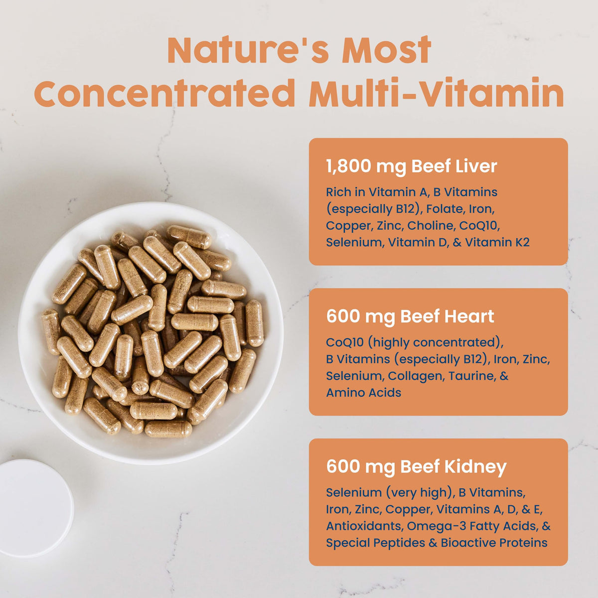 NativePath Complex Organ de Boeuf capsules ouvertes montrant le contenu