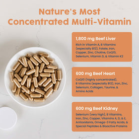 NativePath Complex Organ de Boeuf capsules ouvertes montrant le contenu