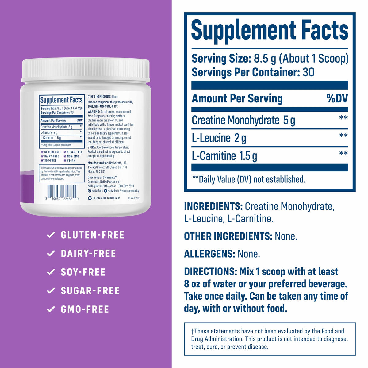 NativePath Creatine Monohydrate 331g powder texture