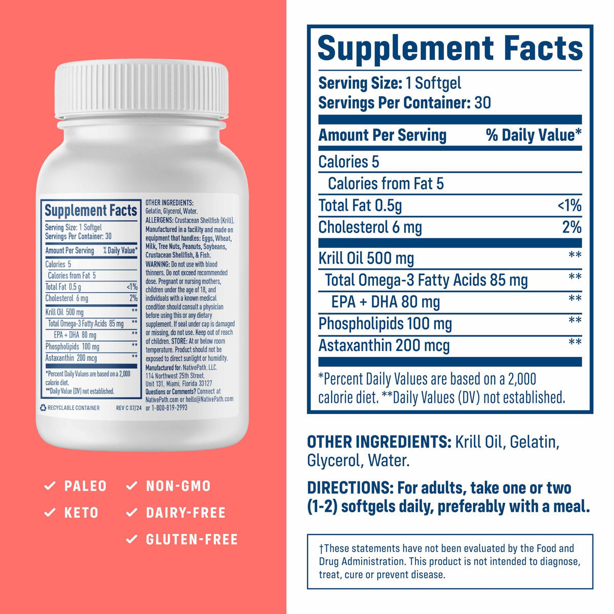 NativePath huile de krill Antartique 500mg prise quotidienne