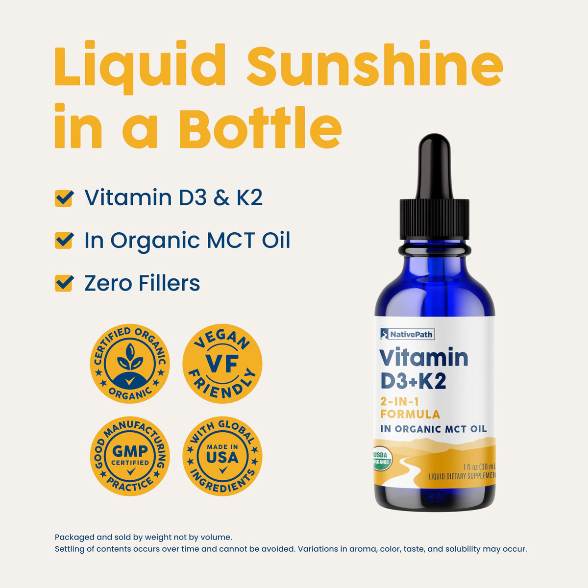 NativePath Tincture D3K2 2000UI étiquette avec ingrédients
